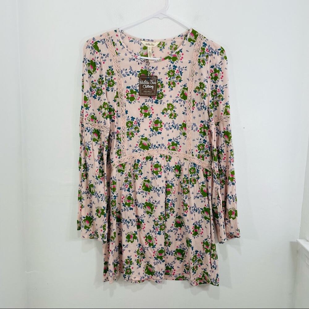 NWT Matilda Jane Like A Lady Pink Floral Crochet Tunic Blouse Small - Picture 2 of 15